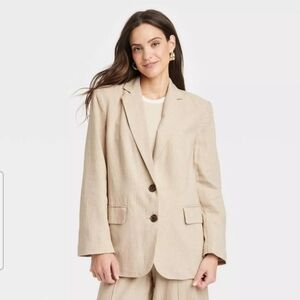 Women's Linen Blend Spring Blazer A New Day Natural Tan Size XXL
